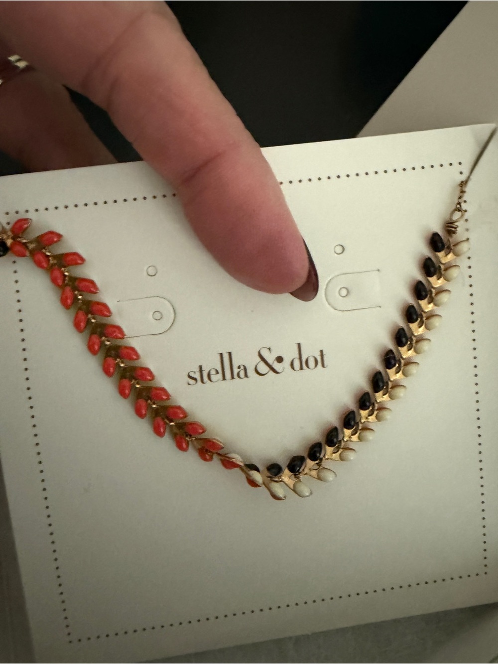 Stella & Dot Two-Tone Coral and Black Leaf bracelet